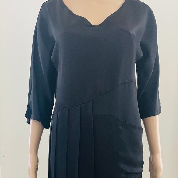 Babette Oversized X-Small Midi Black Dress 100% triacetate One Pocket - Picture 1 of 3